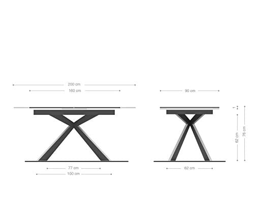 DELIFE Esszimmertisch Daven Grau Keramik 160/200x90x76cm ausziehbar