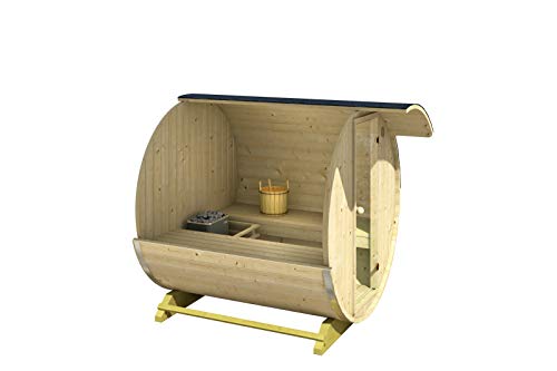 FinnTherm Fass-Sauna Tom, unbehandelt/Natur, inkl. Holz-Ofen (18 kW)