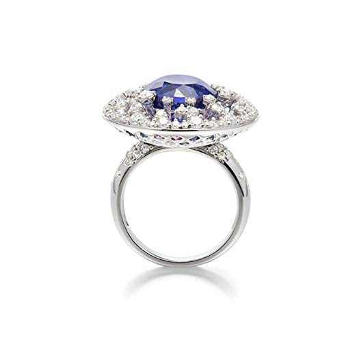 Daesar 18 Karat Weißgold Verlobung Ring Damen Halo mit 9.14ct Oval Tansanit Hochzeit Ring Weißgold mit Diamant Gr. 45 (14.3)