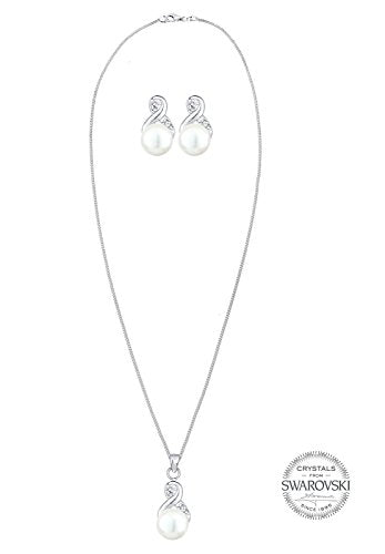 Elli Schmuckset Damen Infinity Symbol mit Süßwasserperlen und Kristallen in 925 Sterling Silber