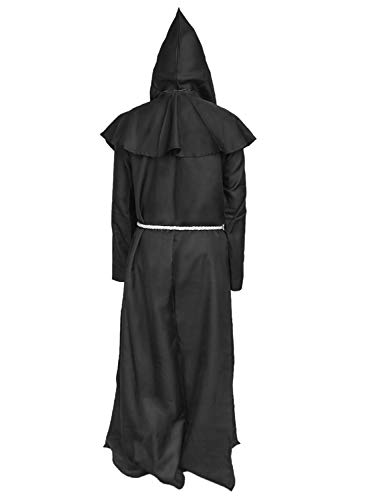 chuangminghangqi Mönch Robe Prister Gewand Mittelalter - Kostüm Renaissance Priester Robe Halloween Cosplay (XL, Schwarz)