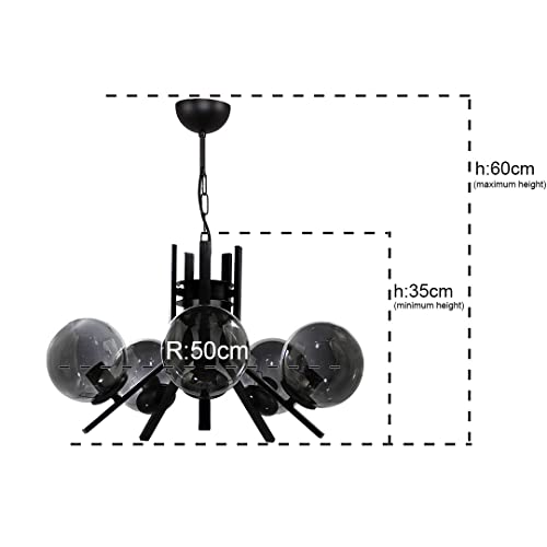 moebel17 8003 Kronleuchte Wohnzimmerleuchte Deckenleuchte Lampe fürs Wohnzimmer, Schirm aus Glas Grau Metall Schwarz Designerleuchte,Maße Breite: 55 cm, Höhe 60 cm und Tiefe 55 cm