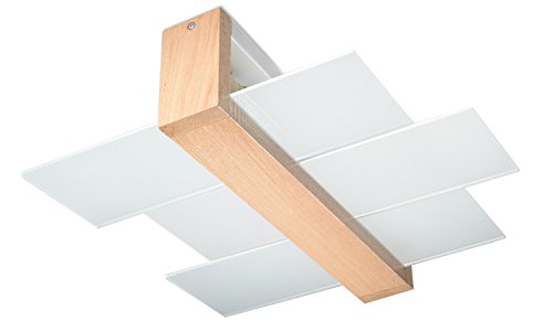 SOLLUX LIGHTING Feniks 2 Deckenleuchte | Stilvolle Kombination aus Holzgehäuse und Glasschirm | Austauschbares E27-Leuchtmittel, 2 x 60 W | Naturholz, 43 x 43 x 12 cm