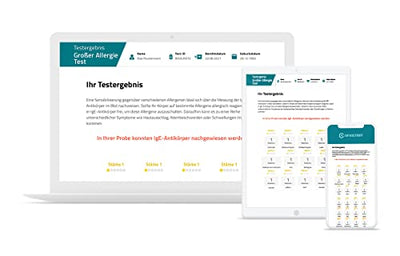 Großer Allergie Test von CERASCREEN - Umfangreiche Laboruntersuchung von 61 verschiedenen Allergenen wie Tiere oder Obst von zu Hause | Detaillierter Ergebnisbericht mit Handlungsempfehlungen