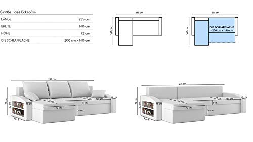 Sofini Ecksofa Hewlet mit Regal und Schlaffunktion! Best ECKSOFA! Eckcouch mit Bettkasten! (Haiti 17+ Haiti 14- Regal rechts)