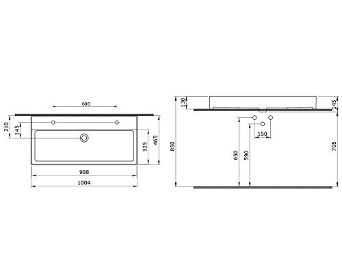 AQUA BAGNO Design Doppelwaschbecken im modernen Stil, Wand Waschbecken in Weiß, Waschtisch aus Keramik | 1004 x 465 x 130 mm