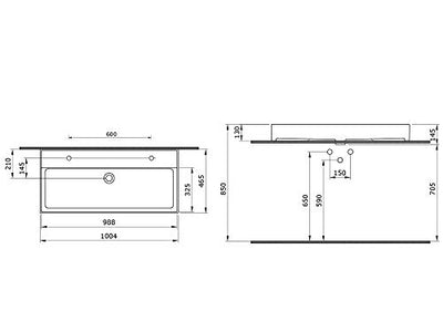 AQUA BAGNO Design Doppelwaschbecken im modernen Stil, Wand Waschbecken in Weiß, Waschtisch aus Keramik | 1004 x 465 x 130 mm