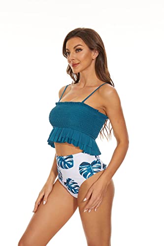 Shulltji Bikini Damen High Waist Bauchweg Tankini Elastizität Gesmokte Doppellagige Rüschen Spitze Badeanzug Damen Sexy Push Up Zweiteiliger Bademode