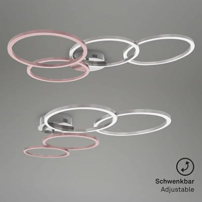 BRILONER - LED Deckenleuchte dimmbar mit Fernbedienung, schwenkbare LED Deckenlampe, warmweiß, neutralweiß, kaltweiß, rund, aluminium gebürstet, chrom, 958x530x100 mm (LxBxH), Aluminiumfarbig-chrom