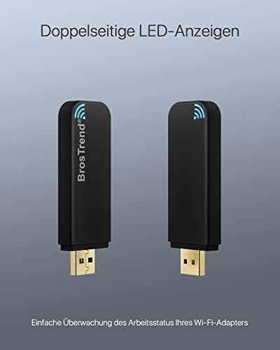 BrosTrend Linux USB WLAN Stick AC1200 für Ubuntu, Mint, Kali, Debian, Kubuntu, Mate, Zorin, PureOS, Raspberry Pi 2+, Windows 11, USB 3.0 PC, Dual Band 5 GHz/867 MBit/s + 2,4 GHz/300 MBit/s