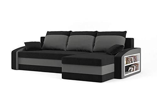 Sofini Ecksofa Hewlet mit Regal und Schlaffunktion! Best ECKSOFA! Eckcouch mit Bettkasten! (Haiti 17+ Haiti 14- Regal rechts)