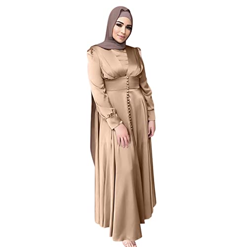 Briskorry Mode Frauen Moslemische Robe Langarm Indische Maxi Abaya Muslim Roben Satin Damen Muslime Kleider Islamische Maxikleid Elegant Lose Einteilige Gebetskleid