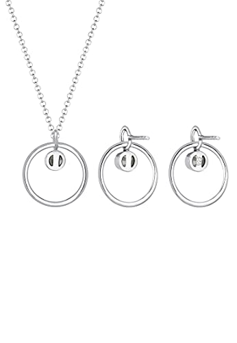 Elli Schmuckset Damen Halskette+Ohrringe Kreis Geo mit Kristalle in 925 Sterling Silber