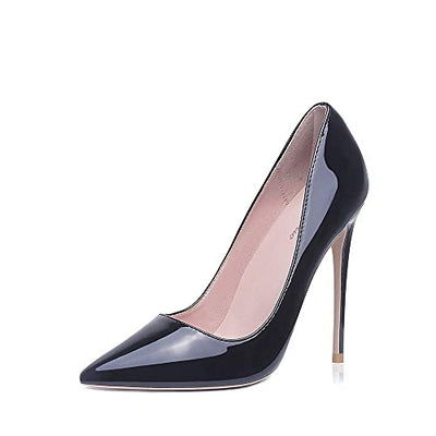 GENSHUO Stiletto Stiletto High Heels, 12CM/4.72IN Damen Pumps Spitz Party High Heels Sexy Basic Schuhe Damen Geschlossen Abendschuhe Lack/Wildleder ，schwarz 42 EU(12 US)