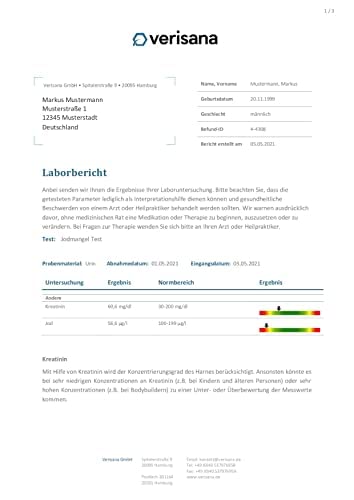 Jod Test – Test Kit auf Jodmangel & Kreatinin – Einfach & bequem zu Hause bestimmen – Jodmangel & Schilddrüse – Verisana Labor