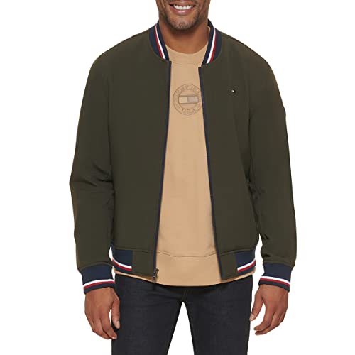 Tommy Hilfiger Herren Leichte Varsity Rippstrick-Bomberjacke Shell-Jacke, Oliv Softshell, Large