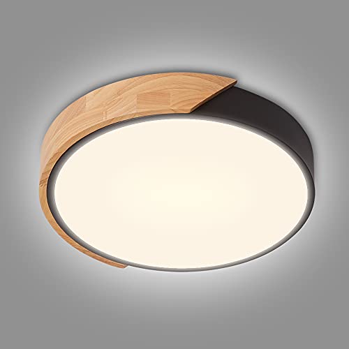 Deckenlampe LED Deckenleuchte Schwarz Holz 18W, Ultra-dünne Rund , für Schlafzimmer Wohnzimmer Korridor Balkon Küche