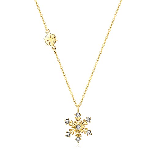 Astrozie Schneeflocken-Anhänger 14 Karat Massiv Gold Halskette Minimalistischer Schmuck Weihnachtsgeschenk für sie, Gold, Zirkonia