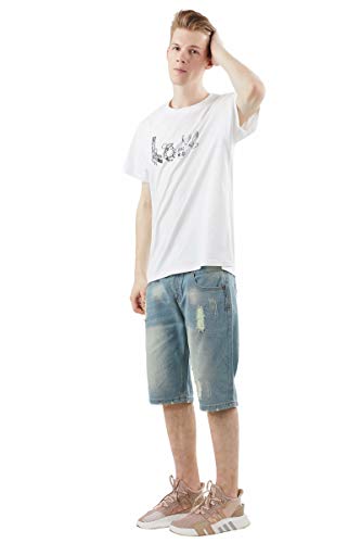 AITESEN Herren Denim Jeans Shorts Sommer Kurze Hose hellblau Ohne Guertel W28-W44 W28