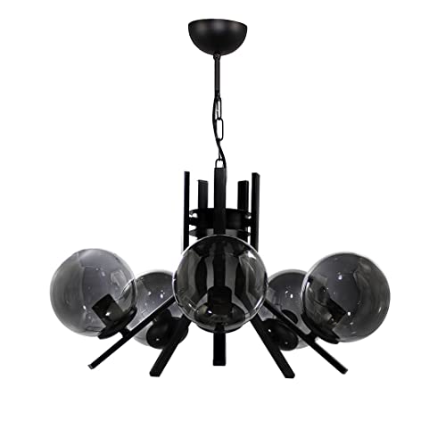 moebel17 8003 Kronleuchte Wohnzimmerleuchte Deckenleuchte Lampe fürs Wohnzimmer, Schirm aus Glas Grau Metall Schwarz Designerleuchte,Maße Breite: 55 cm, Höhe 60 cm und Tiefe 55 cm