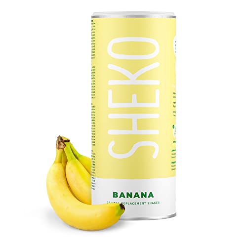 SHEKO Banane Mahlzeitersatz Shake | 25 cremige Bananenmilch Shakes pro Dose | Nur 200kcal, Glutenfrei & Natürlich lecker | Diät Shakes zum Abnehmen