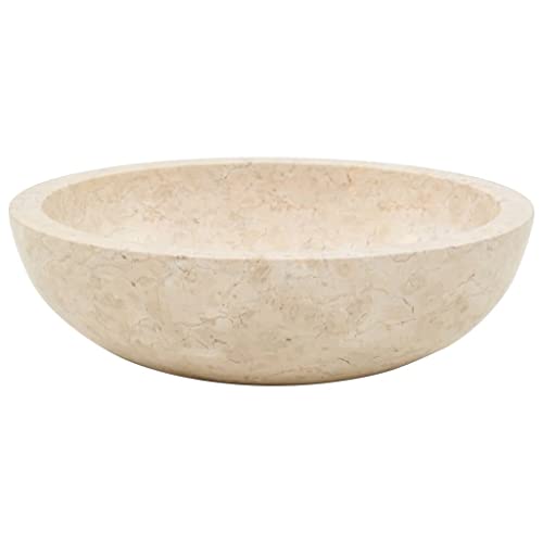 vidaXL Waschbecken Aufsatzwaschbecken Waschtisch Waschplatz Handwaschbecken Waschschale Aufsatzbecken Becken Badezimmer 40x12cm Marmor Creme Naturstein