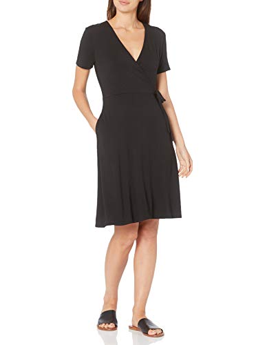 Amazon Essentials Damen Kleid In Wickeloptik mit Kappenärmeln, Schwarz, M