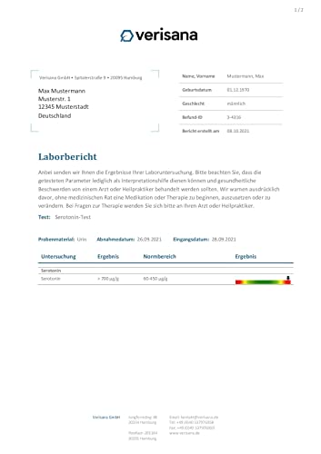 Serotonin Test – Serotonin Spiegel bestimmen – Serotoninmangel einfach & schnell feststellen mit Urin-Test – Verisana Labor