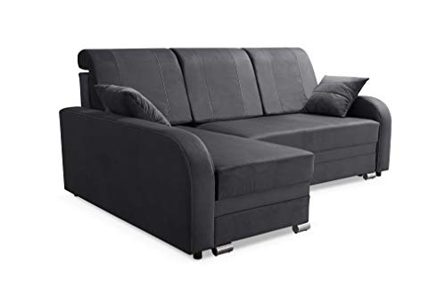 Robin BARL Ecksofa mit Schlaffunktion, Sofa mit Schlaffunktion, Schlafsofa mit Bettkasten und Kissen, Freistehendes Eckcouch in L-Form (Anthracite)