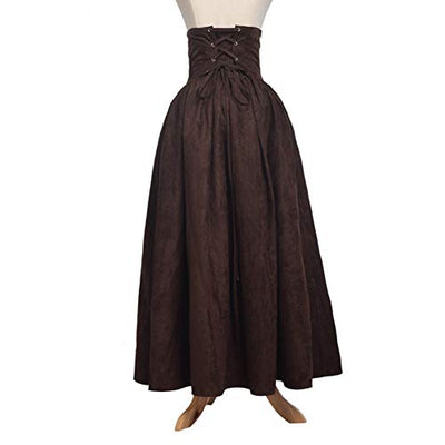 BLESSUME Steampunk Rock Lang Mittelalter Gothic High Taille Skirt (L, Braun)