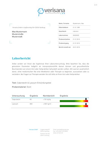 Calprotectin & Lysozym Stuhltest – Darmentzündungstest – Bei Magen Darm, Durchfall & Darmentzündungen – Stuhlprobe für Nachweis v. Entzündungen im Darm durch Test von Calprotectin & Lysozym – Verisana