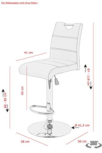 2er Set Barhocker Miranda, Kunstleder Schwarz, Trompetenfuß mit Lift und 360° drehbar, Sitzhöhe 60 auf 82 cm