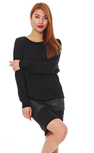 Mississhop 95-31 Damen Minikleid festlich Glitzer Kleid Pulli Tunika Schwarz XL