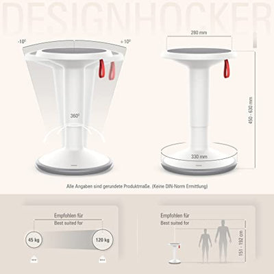 Interstuhl UPis1 - ergonomischer Sitzhocker mit Schwingeffekt - höhenverstellbar - Hocker mit rutschhemmender Standfläche & Kippschutz - Sitzhocker für gesünderes Arbeiten (Grauweiß)