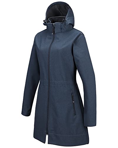 33,000ft Softshelljacke Damen Lange Übergangsjacke Wasserdicht Winddicht Softshellmantel Windbreaker Atmungsaktiv Wanderjacke Outdoor Mantel mit Abnehmbarer Kapuze Dunkel blau 46