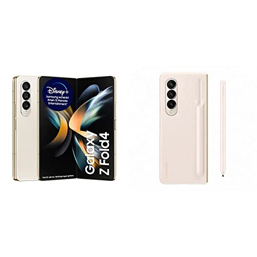 Samsung Galaxy Z Fold4 5G Mobiltelefon ohne SIM-Karte Android Klapp-Smartphone 512 GB, Beige & Standing Cover mit Pen EF-OF93P für das Galaxy Z Fold4 | Smartphone Cover