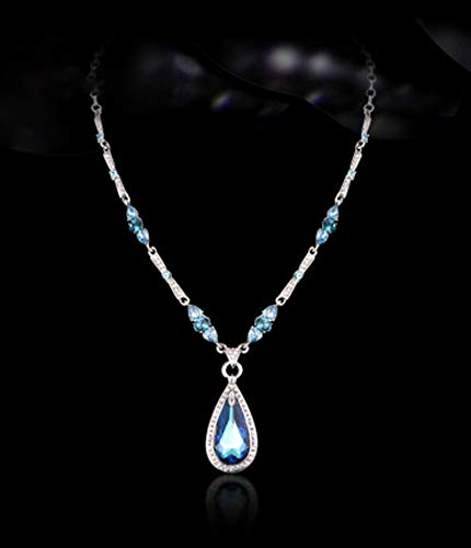 Damen Anhänger Halskette Österreichisches Kristallhalsband ausziehbar, Halskette Luxus Mode Anhänger Schlüsselbein Kette Schmuck High-End Souvenir/Blau.