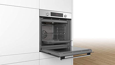 Bosch HBA533BS1 Serie 4 Einbau-Backofen, 60 x 60 cm, EcoClean Direct Reinigungshilfe, 3D Heißluft Backen auf 3 Ebenen, LED-Display, Versenkknebel, Schnellaufheizung, Kindersicherung, Edelstahl