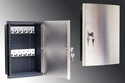 Haky Box Schlüsselkasten mit Edelstahlfronttür gebürstet - HakyBox - Key Box - Schlüsselbox - Schlüsselschrank für 12 Schlüsselanhänger (inkl.) - Made in Germany