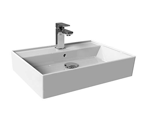 Aqua Bagno Basic | Design Waschbecken im modernen Stil, Waschtisch aus Keramik, Aufsatzwaschbecken weiß | 60x45x13 cm