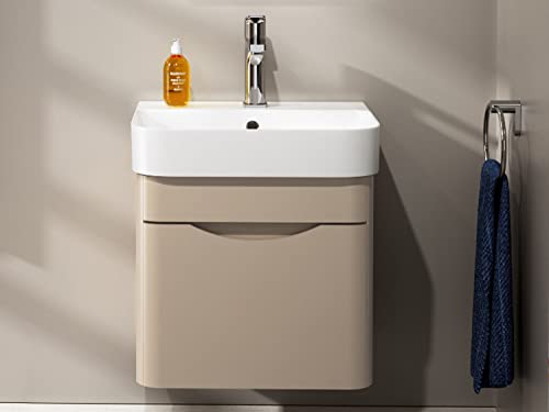 Aqua Bagno | Badmöbel Set Piccolo 2.0, Waschtisch mit Unterschrank, Badezimmerschrank, aus Keramik | Cappucino | 48cm