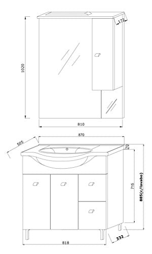 KIAMAMI VALENTINA BADMÖBEL 85 cm MIT UNTERSCHRANK + WASCHTISCH + Spiegel