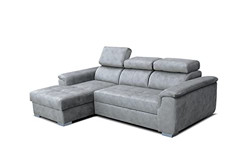 Robin Silver Ecksofa mit Schlaffunktion, Schlafsofa mit Bettkasten, Freistehendes Eckcouch in L-Form, verstellbare Rückenlehne, Polstergarnitur Sofa