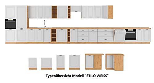 Küche Stilo Weiß + Eiche Artisan 250 cm Küchenzeile Küchenblock Einbauküche