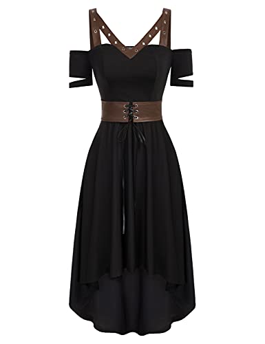 SCARLET DARKNESS Rockabilly Steampunk Kleid Cocktail Abendkleider für Halloween Party Kleid Braun L