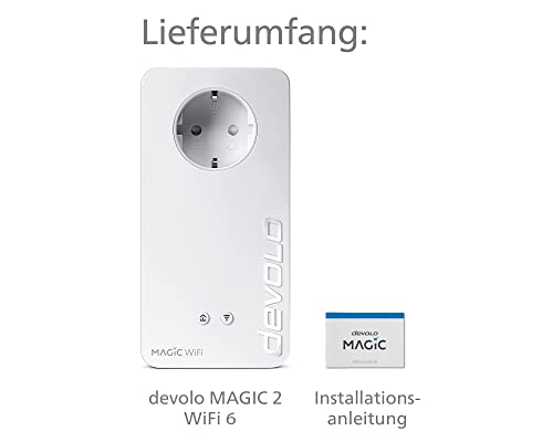 devolo Magic 2 WiFi 6 Adapter, Powerline WLAN-Adapter, bis zu 2.400 Mbit/s, WiFi Mesh, 2X Gigabit dLAN 2.0, Weiß