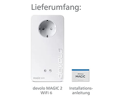 devolo Magic 2 WiFi 6 Adapter, Powerline WLAN-Adapter, bis zu 2.400 Mbit/s, WiFi Mesh, 2X Gigabit dLAN 2.0, Weiß