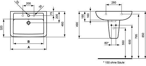 Waschbecken - Waschtisch - 60cm Ideal Standard mit Lotus Beschichtung - Grohe Armatur Komplettset - Siphon - Silikon!