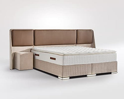 London Boxspringbett mit Bettkasten Velourstoff 200 x 200 cm/Kamelhaarfarbe/LED-Fuß