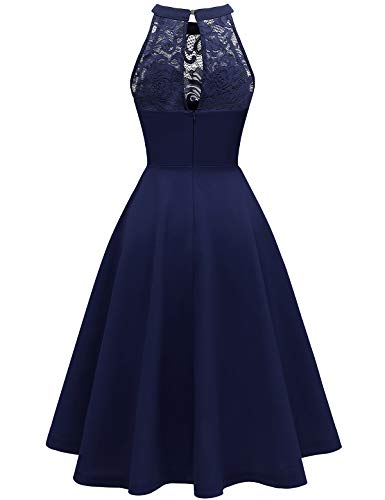 Bbonlinedress Abendkleider elegant für Hochzeit Festliche Kleider Damen Winterkleid Cocktailkleid Neckholder Brautkleid Jugendweihe Kleider Konfirmationskleider Navy L